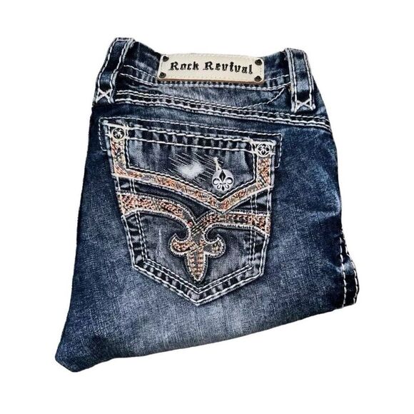 Rock Revival Blue Skinny Jeans with Embroidered Pockets - Picture 2 of 10